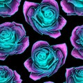 Vector seamless pattern with mysterious neon glowing roses background Royalty Free Stock Photo