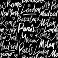 Vector seamless pattern with names of world cities