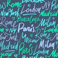 Vector seamless pattern with names of world cities