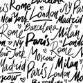Vector seamless pattern with names of world cities