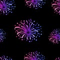 Vector Seamless Pattern, Neon Fireworks, Gradient Colorful Explosions on Black Background, Colors Gradient, Neon