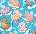 Seamless pattern with mini piggy in the clouds. Vector Illustration.