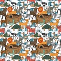 Vector seamless pattern with Noah`s Ark concept