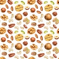 Vector seamless pattern with nut types