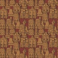 seamless pattern with old hand drawn houses in retro style