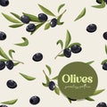 Vector seamless pattern with olives branches. Royalty Free Stock Photo