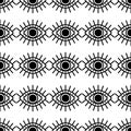 Vector seamless pattern with open black eyes isolated on white background.