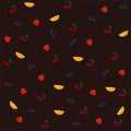 Vector seamless pattern with orange, blueberry, strawberry and cherry