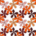 Vector seamless pattern with orange and brown petal spring flower blossom, illustration abstract flora drawing on white background Royalty Free Stock Photo