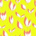 vector seamless pattern orange leaves with shadow on a orange background. For textiles, fabrics, paper, wallpaper, nursery, Royalty Free Stock Photo