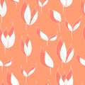 vector seamless pattern orange leaves with shadow on a orange background. For textiles, fabrics, paper, wallpaper, nursery, Royalty Free Stock Photo