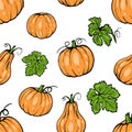 Vector seamless pattern, orange pumpkin different shapes for Halloween