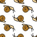 Vector seamless pattern of orange snail. a hand-drawn snail pattern, side view in cartoon style with an orange shell Royalty Free Stock Photo