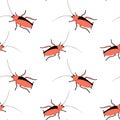 Vector seamless pattern from oriental cockroaches, beetles, insects. Pest control background and texture