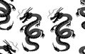 Vector Seamless Pattern, Oriental Dragons, Black and White Background.