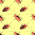 Vector seamless pattern from oriental and madagascar cockroaches, beetles, insects. Pest control background and texture