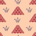 Vector seamless pattern with origami paper birds and scalloped pattern. Perfect for wallpaper, scrapbooking and fabric.