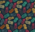 Vector seamless pattern with ornate pineapple fruits