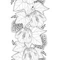 Vector seamless pattern with outline black Abutilon or Indian mallow flower and leaf on the white background. Vertical border.