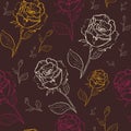 Vector seamless pattern with outline decorative roses. Beautiful floral background,texture.for textile, website Royalty Free Stock Photo