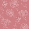 Vector seamless pattern with outline decorative roses. Beautiful floral pink background,texture.for textile, website Royalty Free Stock Photo