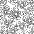 Vector seamless pattern of outline gerbera flowers in black color Royalty Free Stock Photo