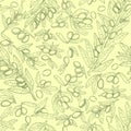 Olive branch with leaves seamless pattern in line art