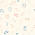 Vector seamless pattern with outlines of different bacteria, virus, cells, germs or epidemic bacillus Royalty Free Stock Photo