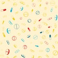 Vector seamless pattern with outlines of different tablets, capsules and pills. For your web site design, logo, app, UI