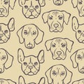 Vector seamless pattern with outlines of dogs heads.