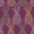 Vector seamless pattern with outlines of pineapples. Royalty Free Stock Photo