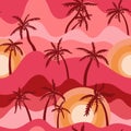 Vector seamless pattern of palm trees at sunset