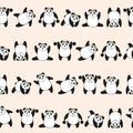 Vector seamless pattern Panda sports.Cute bear in different poses cartoon design