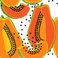 Vector seamless pattern with papaya fruits. Colorful hand drawn repeatable background. Papaya halves with seeds backdrop