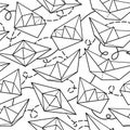 Vector seamless pattern with paper ships. Royalty Free Stock Photo