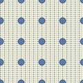 Vector seamless pattern. Pastel beige background with blue buttons, fabric swatch samples texture.