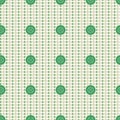 Vector seamless pattern. Pastel beige background with green buttons, fabric swatch samples texture.