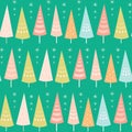 Vector seamless pattern of pastel Chrismas trees and stars. Surface pattern design background ideal for Christmas Royalty Free Stock Photo