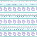 Vector seamless pattern with pastel color pansy hand drawn stripes and triangles . Hand drawn blue, purple and pink stripes and