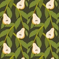 Vector seamless pattern with pears. Cute summer colorful fruits background. For kitchen design, food packaging. Decorative Royalty Free Stock Photo