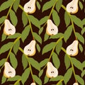 Vector seamless pattern with pears. Cute summer colorful fruits background. For kitchen design, food packaging. Decorative Royalty Free Stock Photo