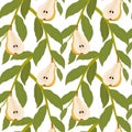 Vector seamless pattern with pears. Cute summer colorful fruits background. For kitchen design, food packaging. Decorative Royalty Free Stock Photo