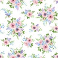 Seamless pattern with pink, blue and purple flowers. Vector illustration. Royalty Free Stock Photo