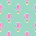 Vector seamless pattern with pink cartoon baloon on blue green background