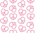 Vector seamless pattern of pink heart peace sign Royalty Free Stock Photo