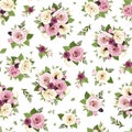 Seamless pattern with pink, purple and white flowers. Vector illustration. Royalty Free Stock Photo