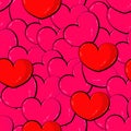 Vector seamless pattern of pink and red hearts