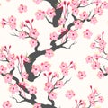 Vector seamless pattern with pink sakura branch Royalty Free Stock Photo