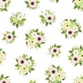 Seamless pattern with pink and white flowers and green leaves. Vector illustration. Royalty Free Stock Photo