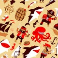 Vector seamless pattern with pirates and sharks
